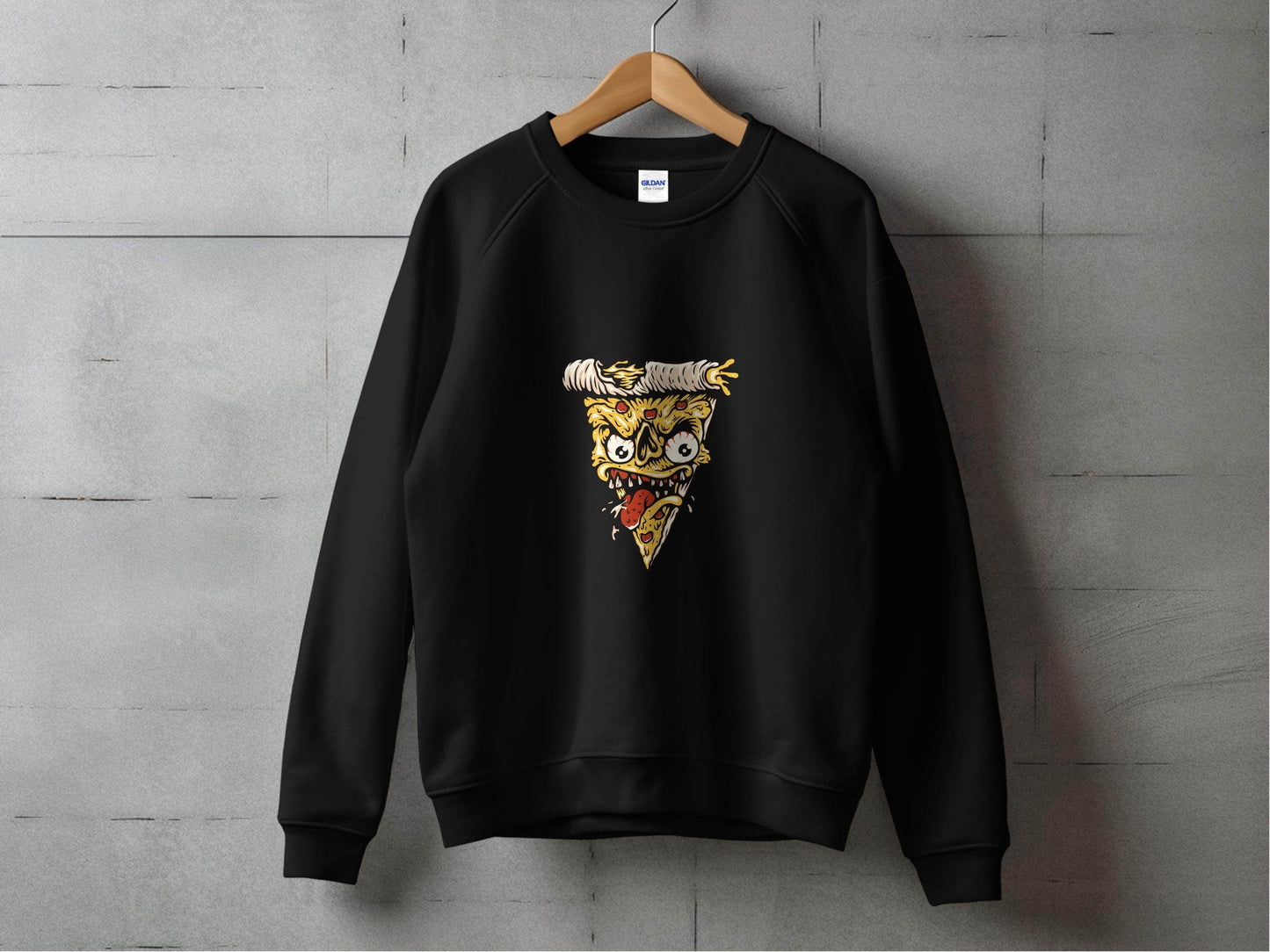 Creepy Pizza Slice with Evil Face Graphic Print Sweater - Design & Vybe