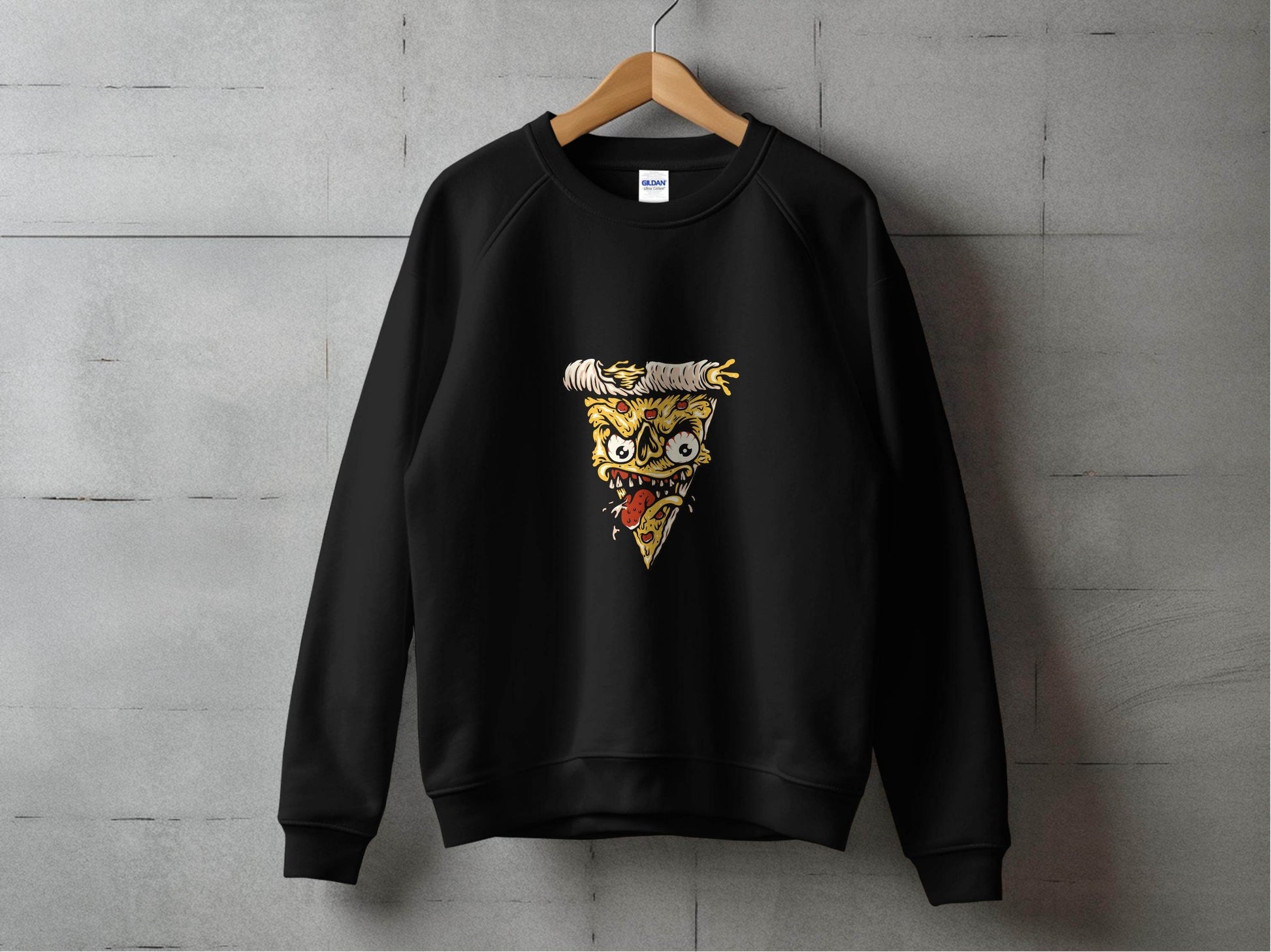 Creepy Pizza Slice with Evil Face Graphic Print Sweater - Design & Vybe