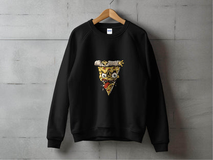 Creepy Pizza Slice with Evil Face Graphic Print Sweater - Design & Vybe