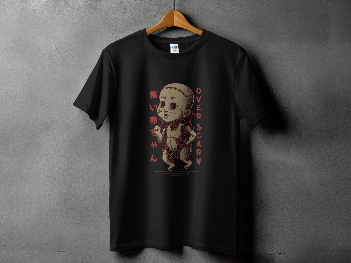 Scary Doll with Japanese Text Design Trendy Over Scary T-Shirt - Design & Vybe