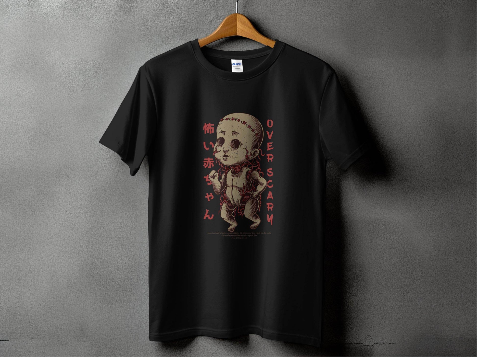 Scary Doll with Japanese Text Design Trendy Over Scary T-Shirt - Design & Vybe