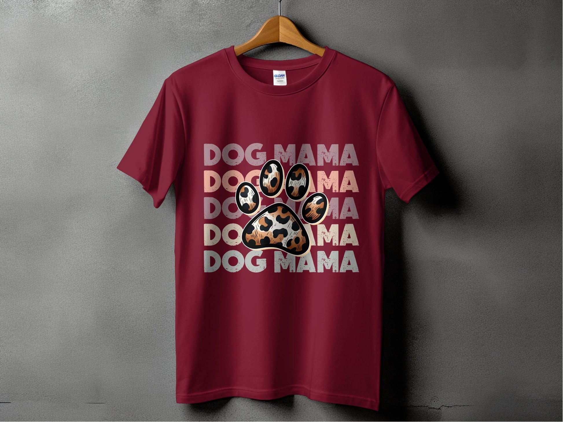 Dog Mama Paw Print Repeating Wording Design Image T-Shirt - Design & Vybe