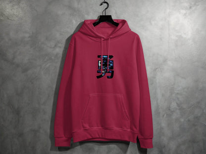 Japanese Symbol Courage Blue Flame Skull Graphic Hoodie - Design & Vybe