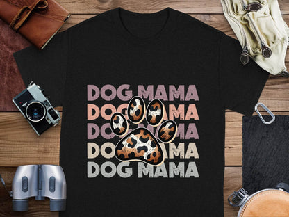 Dog Mama Paw Print Repeating Wording Design Image T-Shirt - Design & Vybe