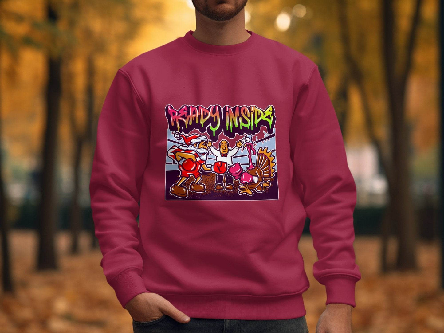 Funny Santa vs Turkey Boxing Ring Graphic Sweater - Design & Vybe