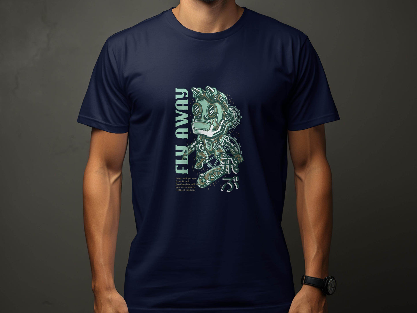 Fly Away Steampunk Robot Skateboard Graphic Design T-Shirt - Design & Vybe
