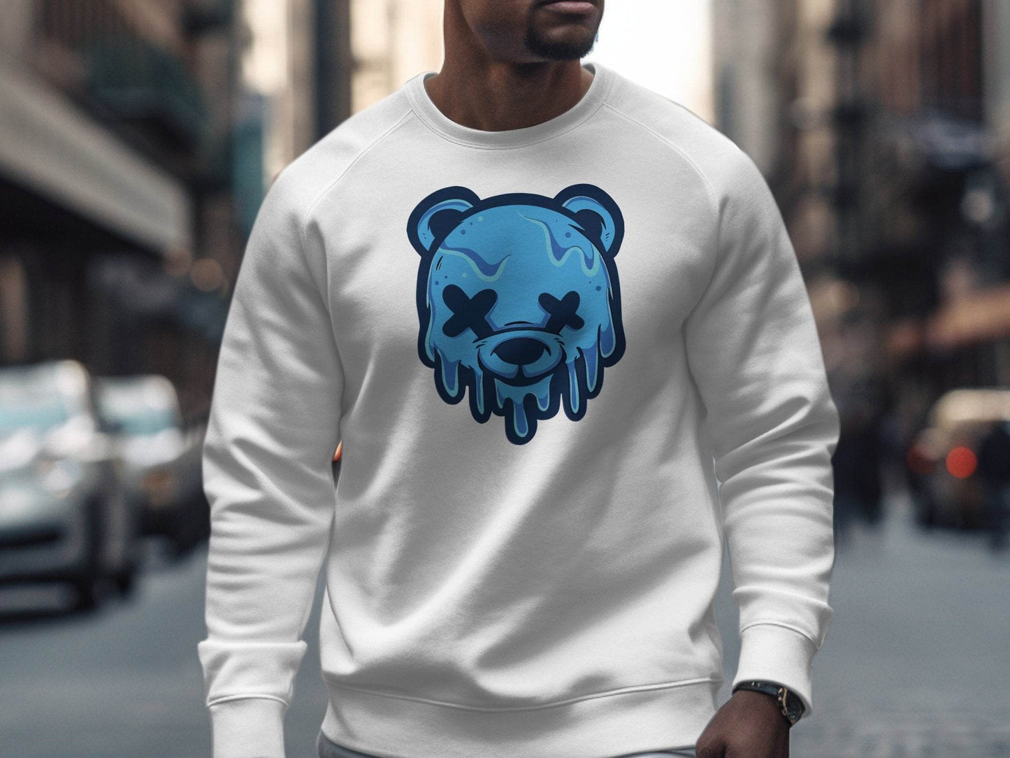Cool Blue Graffiti Melting Dead Mad Bear Graphic Sweater - Design & Vybe