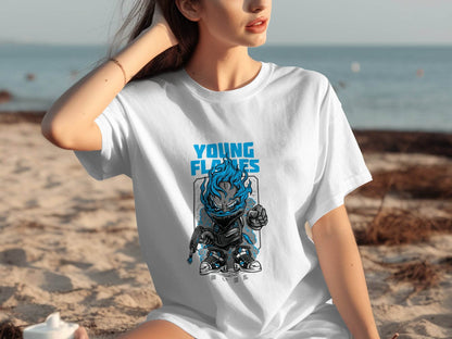 Young Flames Cartoon Style Monster Character Graphic T-Shirt - Design & Vybe