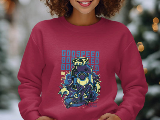 Godspeed Bottle With Skateboarding Graphic Sweater - Design & Vybe