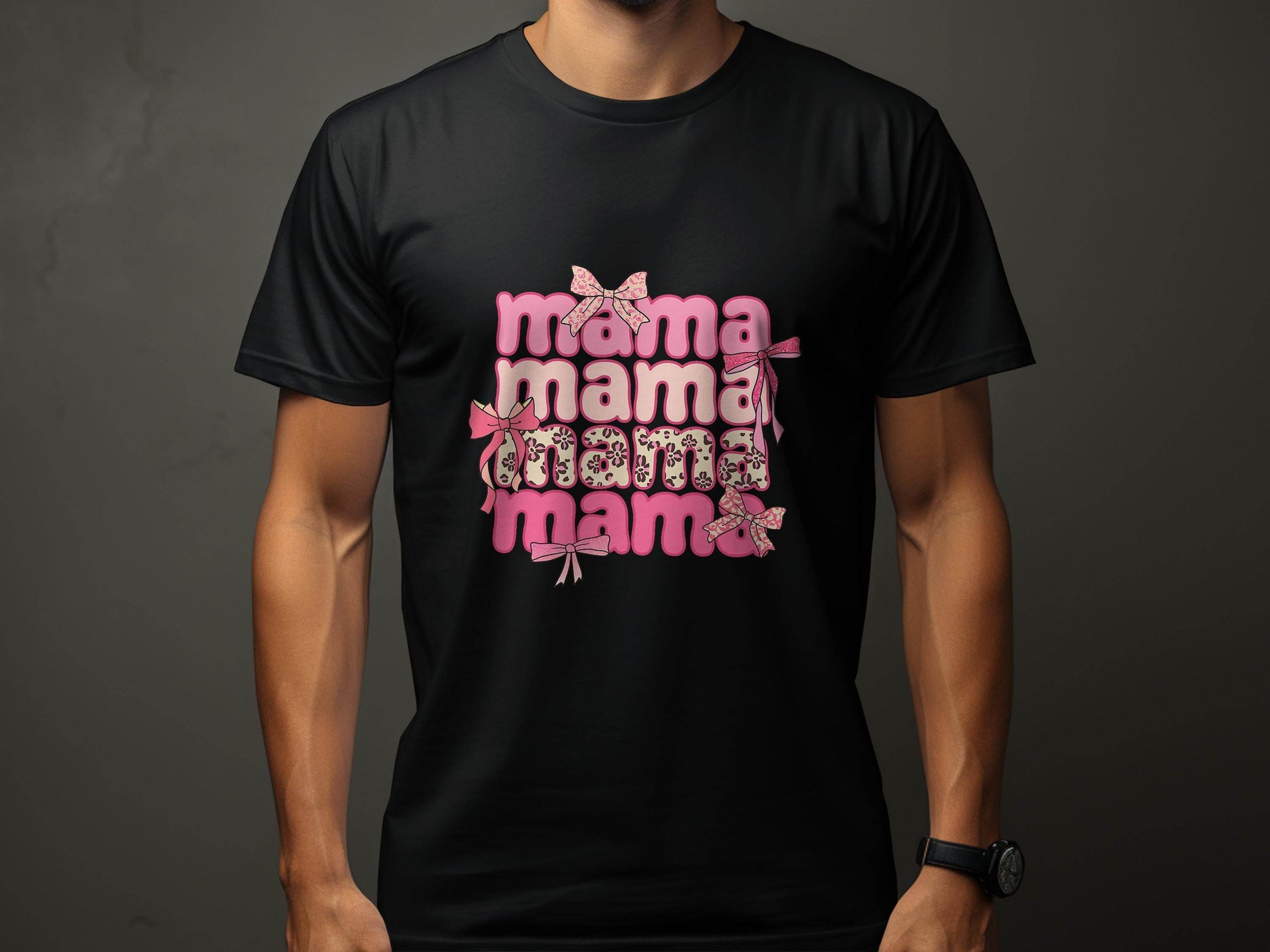 Mama Repeated With Bows Pink Themed Artwork T-Shirt - Design & Vybe