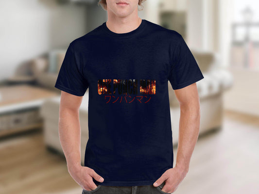 One Punch Man Design With Fire Background Novelty T-Shirt - Design & Vybe