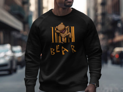 Funny Adorable Cute Bear Climbing Barcode Design Printed Sweater - Design & Vybe