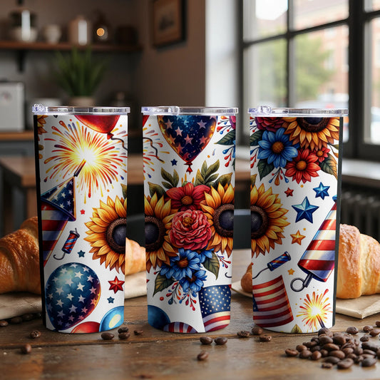 Patriotic Sunflower and Fireworks Themed Tumblers product