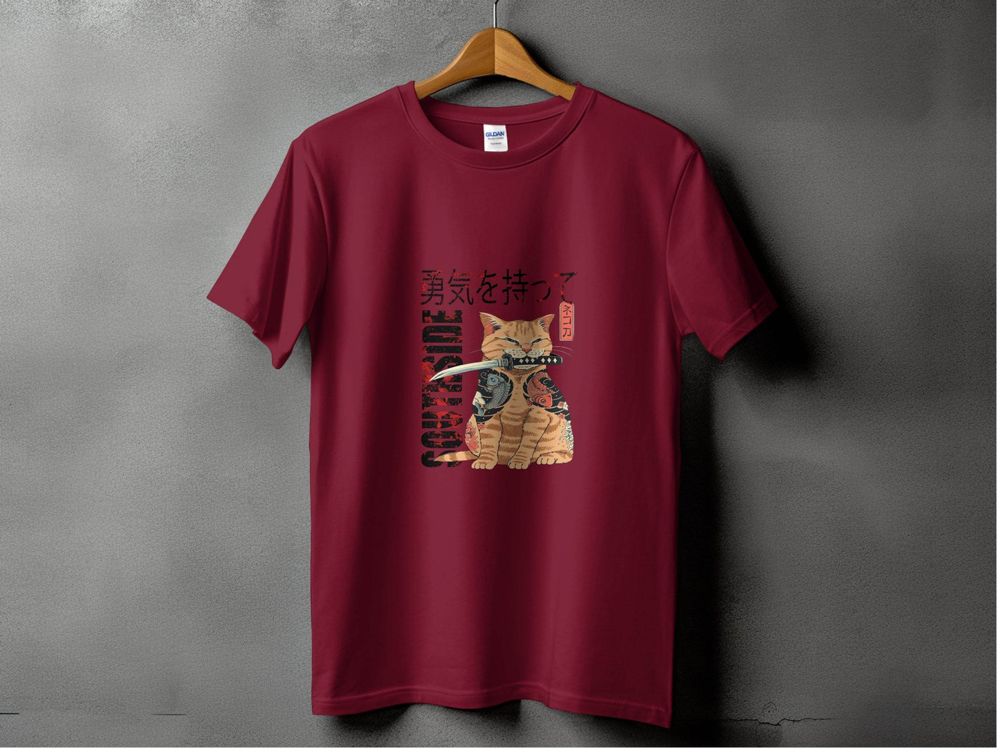 Tattooed Cat with Sword and Japanese Southside Text Design T-Shirt - Design & Vybe