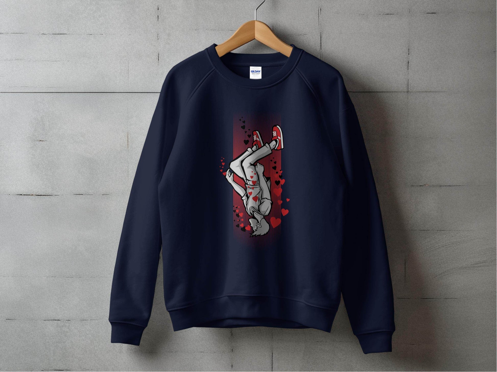 Dynamic Falling Character Heart Design Sweater - Design & Vybe