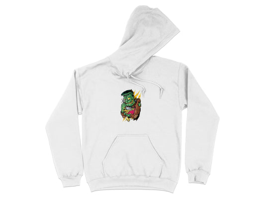 Stylish White Hooded Sweatshirt with Unique Art product type