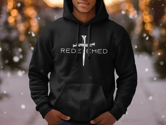 Redeemed Nails Cross Design Christian Faith Graphic Hoodie - Design & Vybe