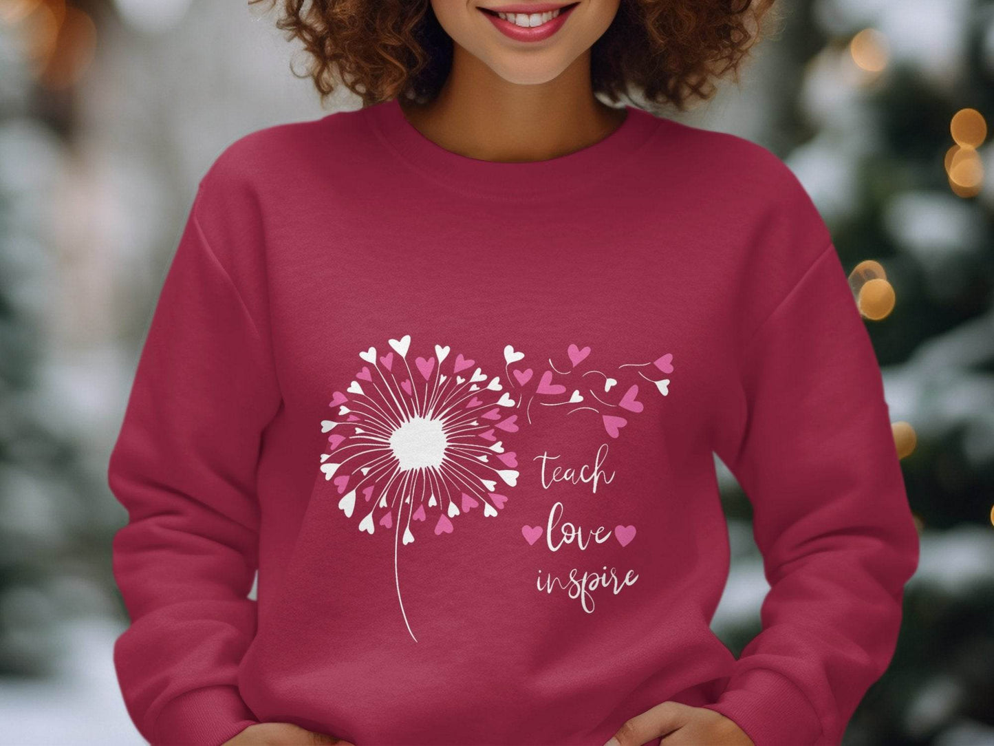 Teach Love Inspire Dandelion Heart Graphic Art Sweater - Design & Vybe