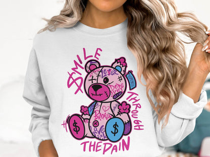 Smile Through The Pain Bear Bold Graphic Sweater - Design & Vybe