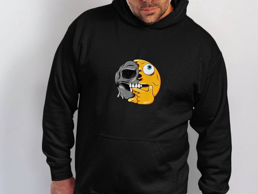 Emoji Skull Half and Half Funny Face Art Hoodie - Design & Vybe