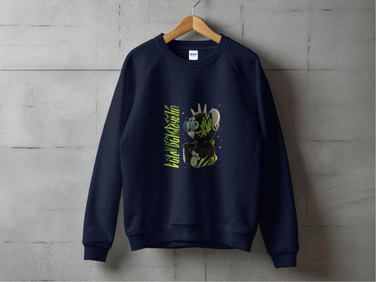 Sad Bear Black With Neon Green Graphics Design Sweater - Design & Vybe