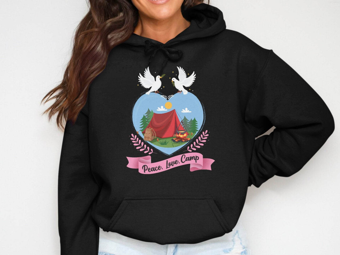 Peace Love Camp Heart and Tent Design Pigeon Art Hoodie - Design & Vybe