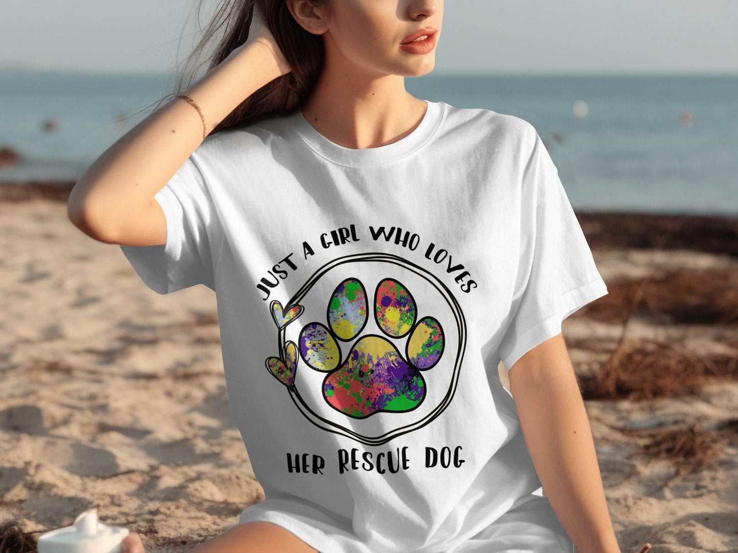 Just a Girl Who Loves Her Rescue Dog Paw Print T-shirt - Design & Vybe