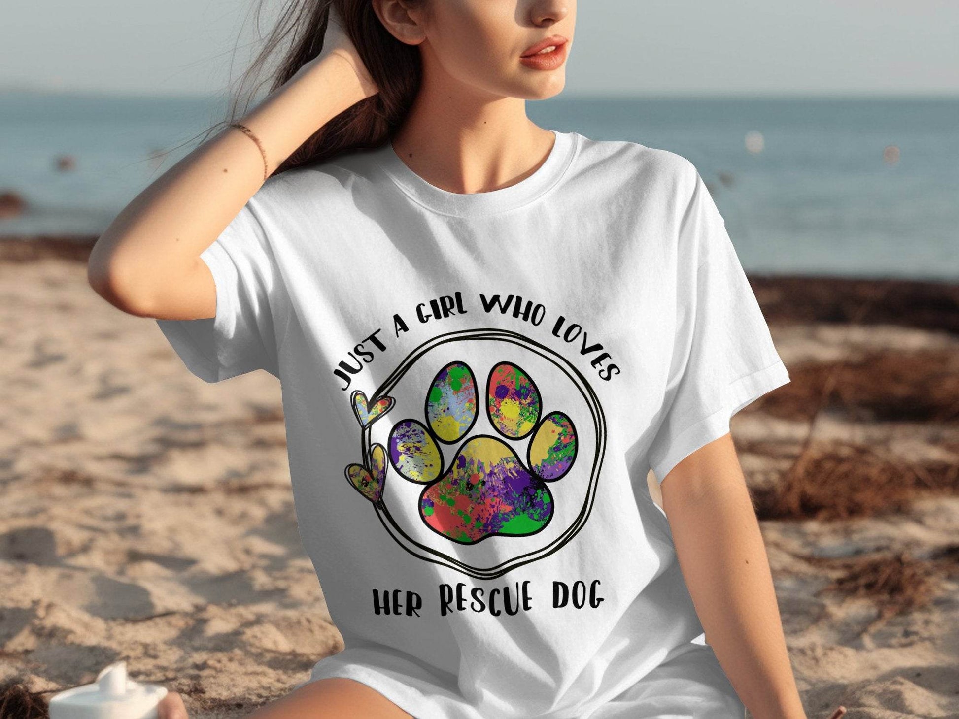 Just a Girl Who Loves Her Rescue Dog Paw Print T-shirt - Design & Vybe