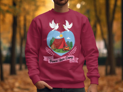 Peace Love Camp Heart and Tent Design Pigeon Art Sweater - Design & Vybe