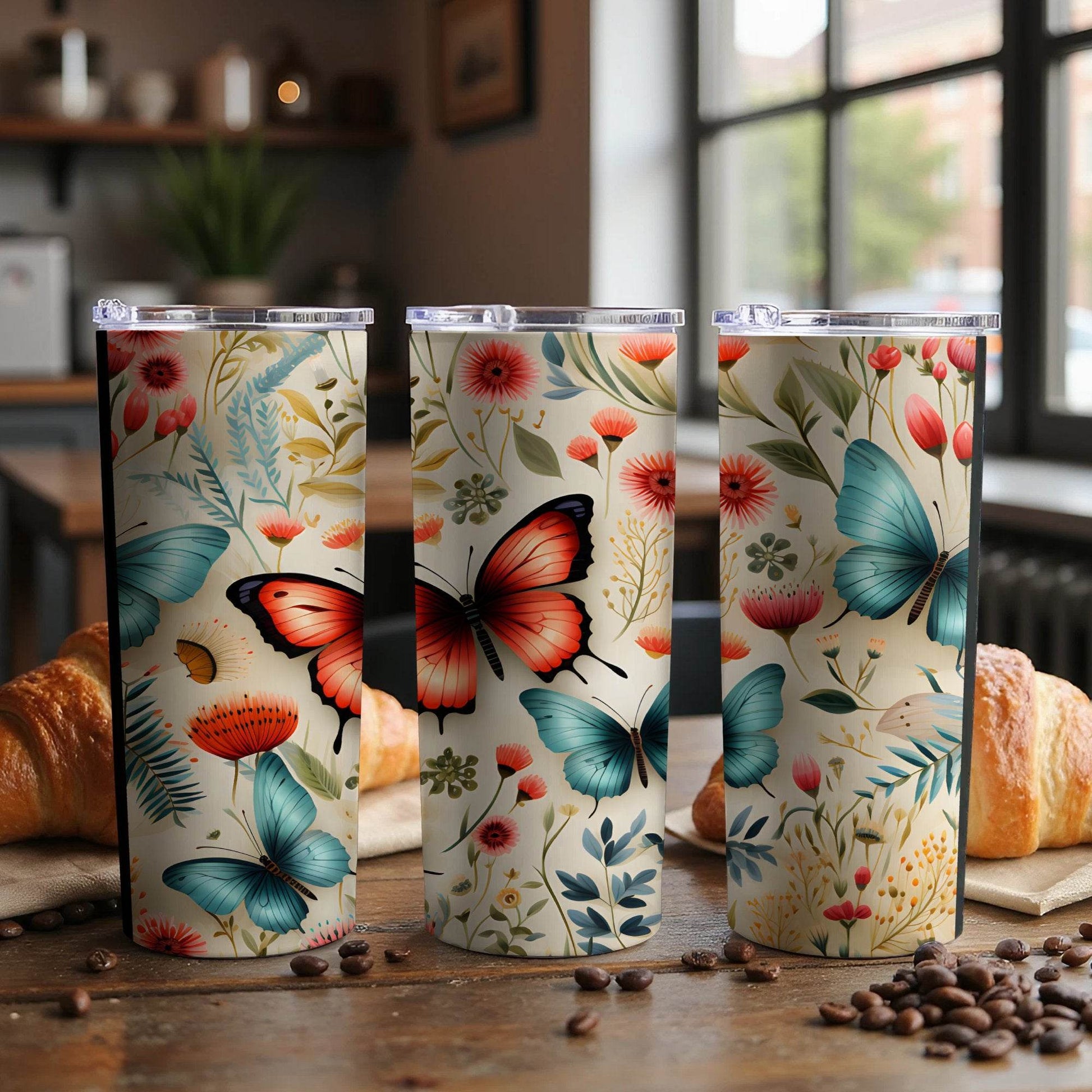 Butterflies Among Flowers Vibrant Floral Design Cute Tumbler - Design & Vybe