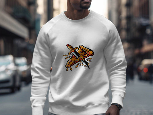 Pizza Slice Versus Sword Funny Artistic Design Sweater - Design & Vybe