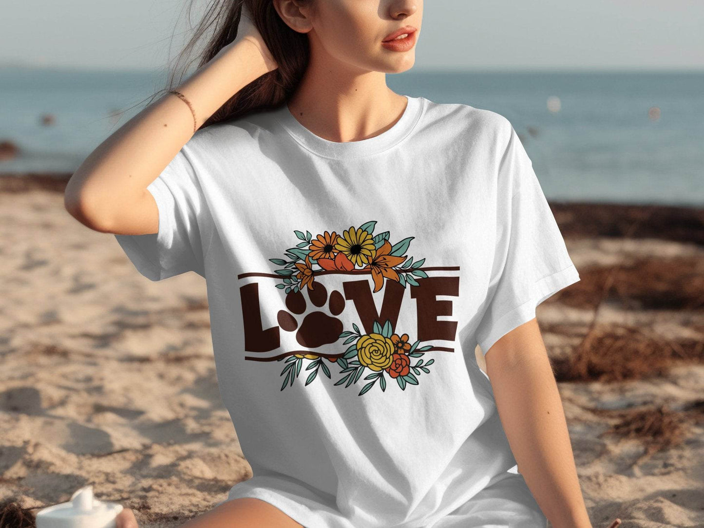 Floral Love Paw Print Design Graphic Flower Design T-Shirt - Design & Vybe