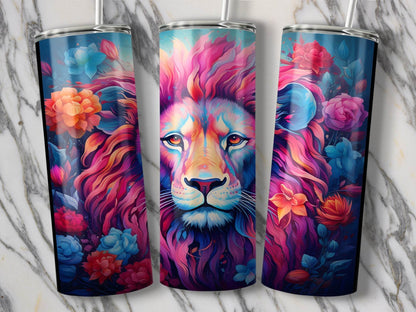 Colorful Lion Among Flowers Design Modern Art Tumbler - Design & Vybe
