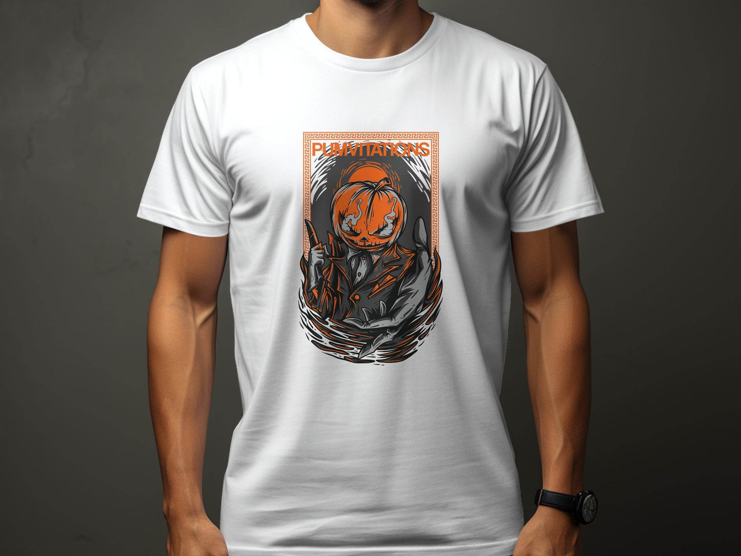 Pumvitations Design for Halloween Pumpkin Man T-Shirt - Design & Vybe