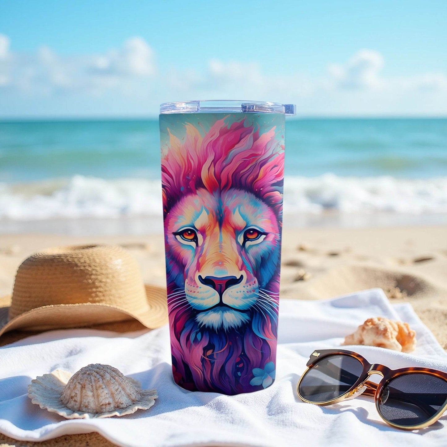Colorful Lion Among Flowers Design Modern Art Tumbler - Design & Vybe