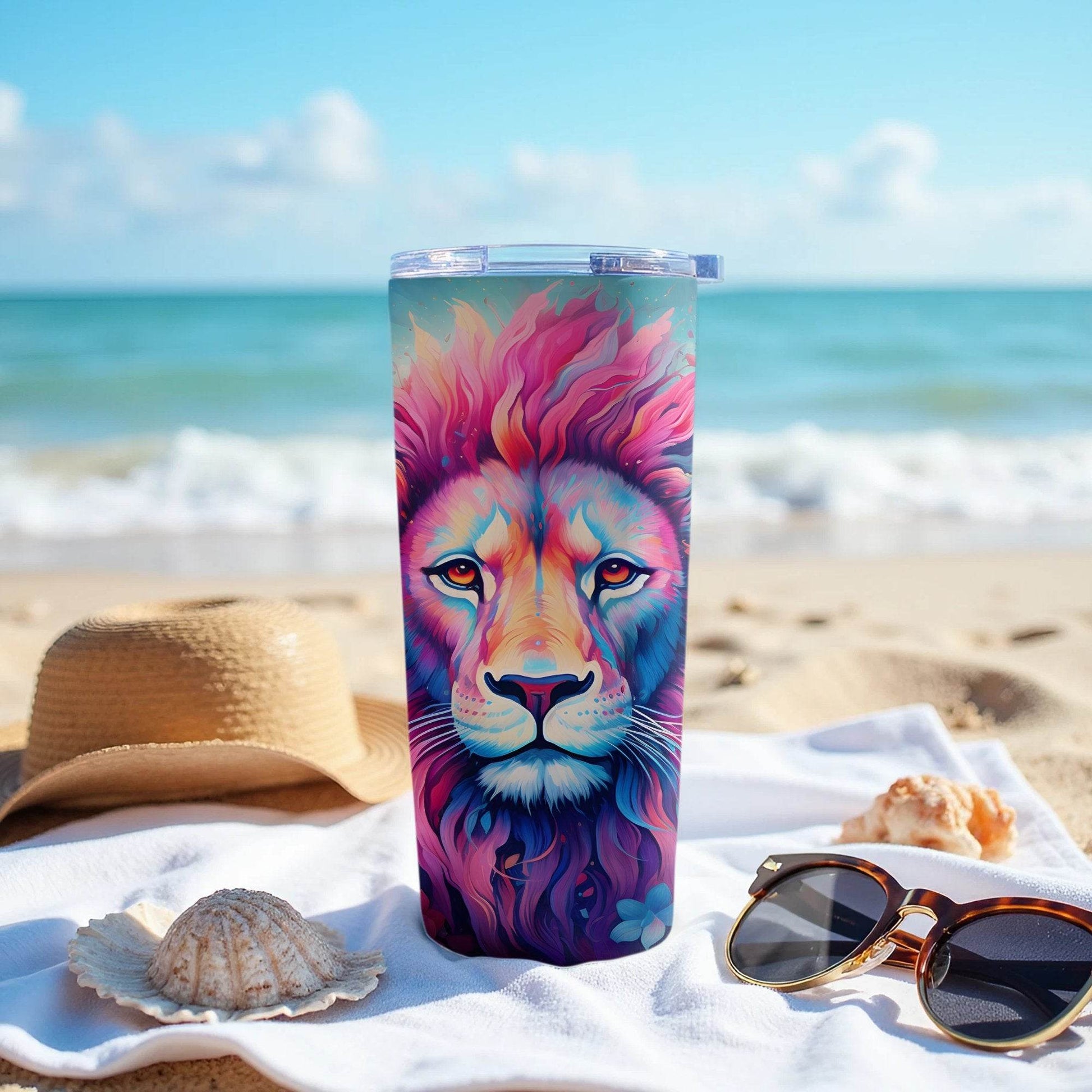 Colorful Lion Among Flowers Design Modern Art Tumbler - Design & Vybe