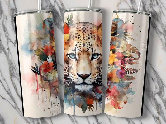 Floral Leopard with Watercolor Effect Design For You Tumbler - Design & Vybe