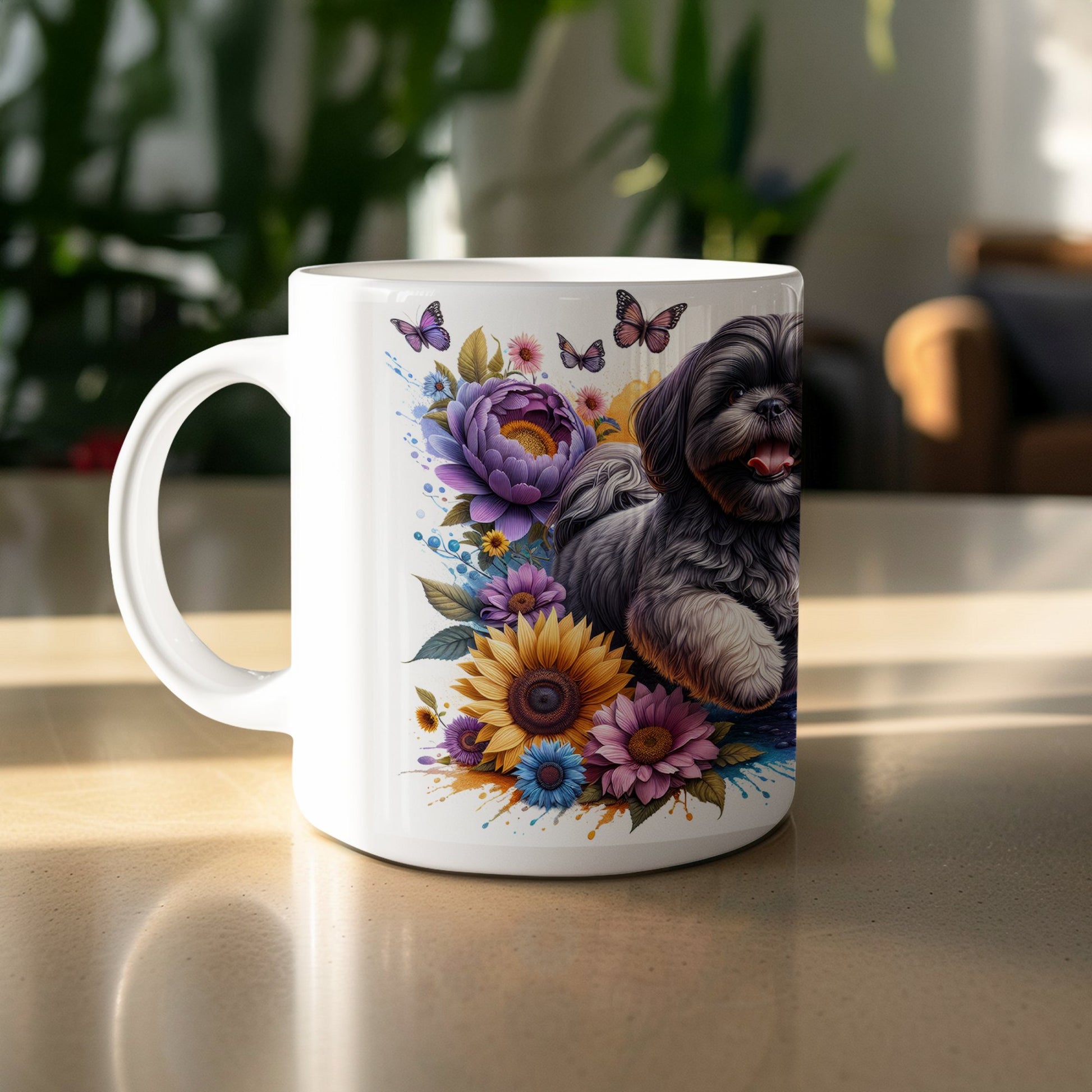 Colorful Floral Mug with Adorable Dog Design product
