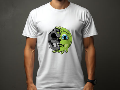 Melting Skull and Green Alien Face Split T-shirt product type