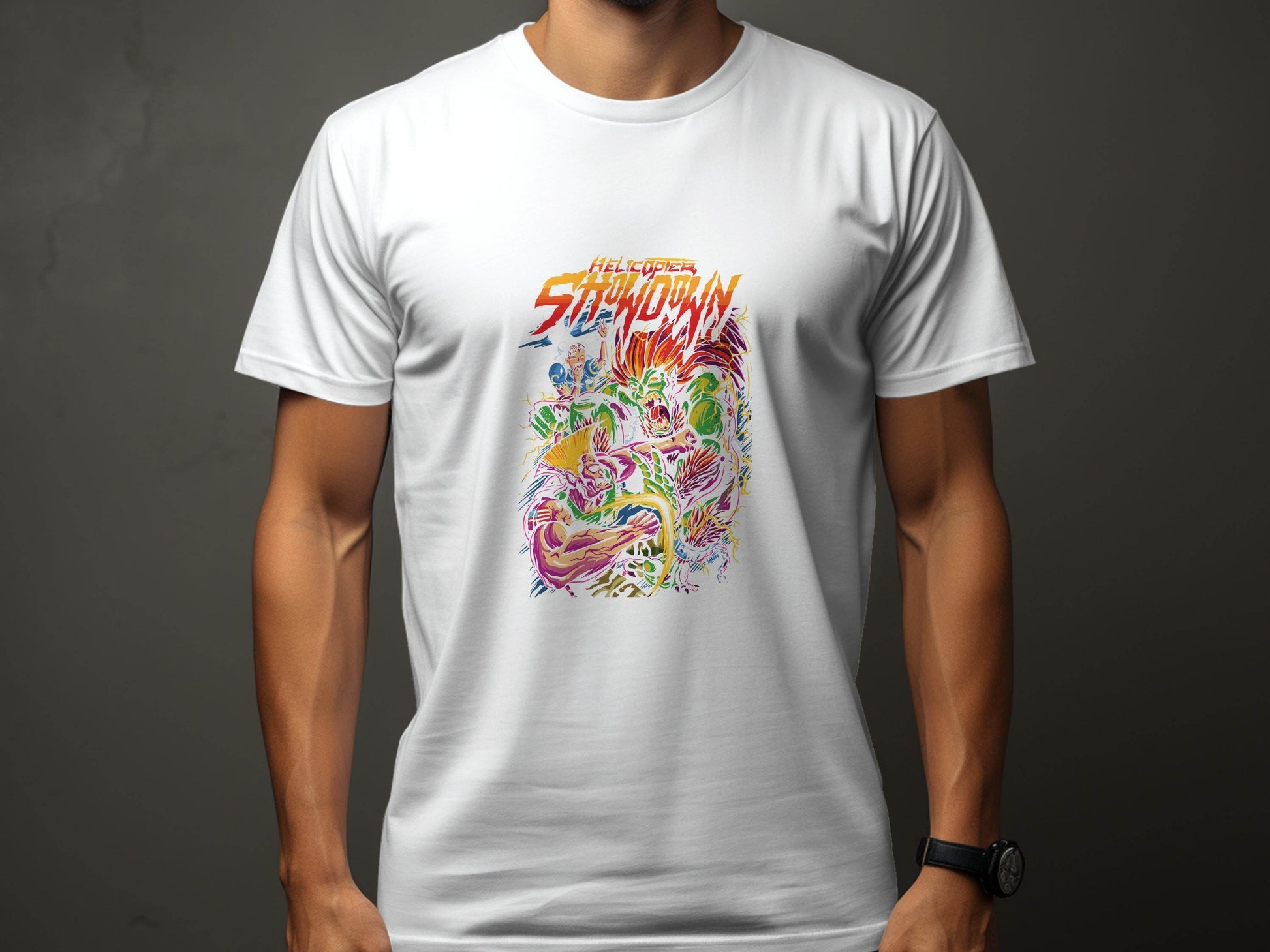 Helicopter Showdown Illustration Graphic Print Style T-Shirt - Design & Vybe
