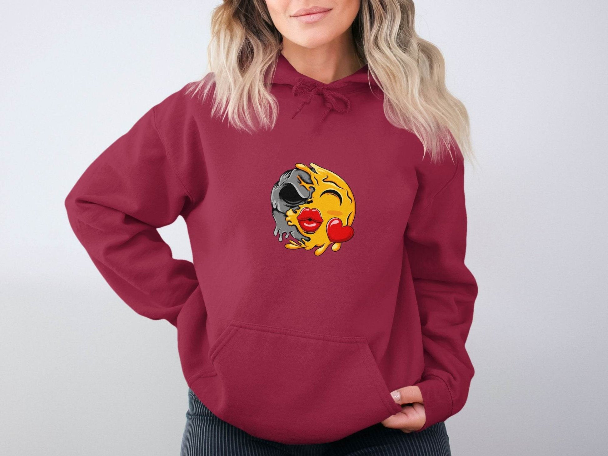 Melting Emoji Kiss with Skull Graphic Design Hoodie - Design & Vybe