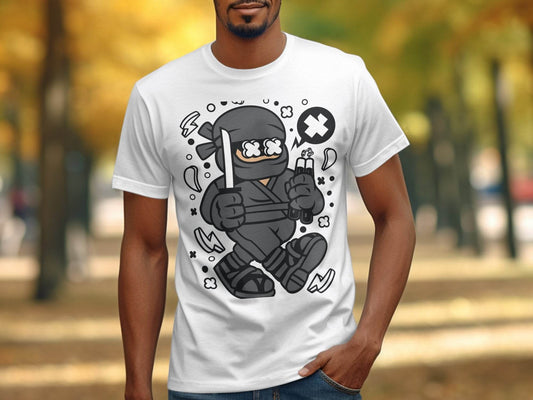 Ninja Cartoon Character with Nunchucks Graphic T-Shirt - Design & Vybe
