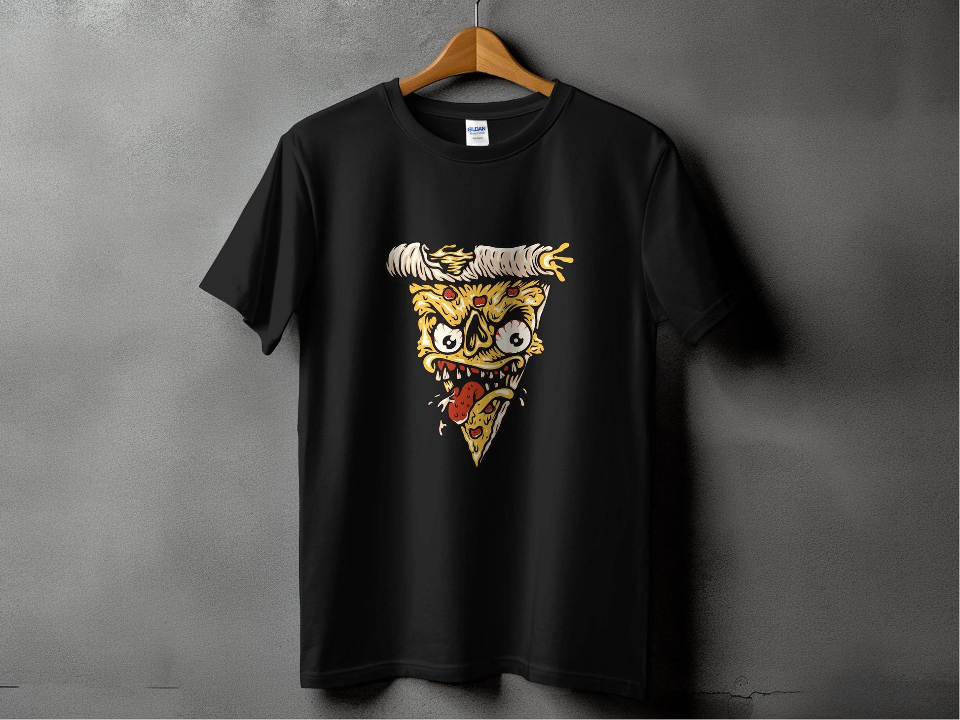 Creepy Pizza Slice with Evil Face Graphic Print T-Shirt - Design & Vybe