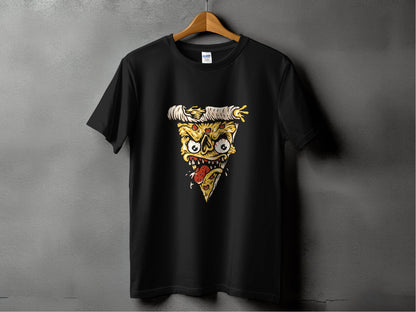 Creepy Pizza Slice with Evil Face Graphic Print T-Shirt - Design & Vybe
