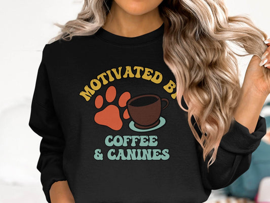 Motivated By Coffee Canines Graphic Art Novelty Sweater - Design & Vybe