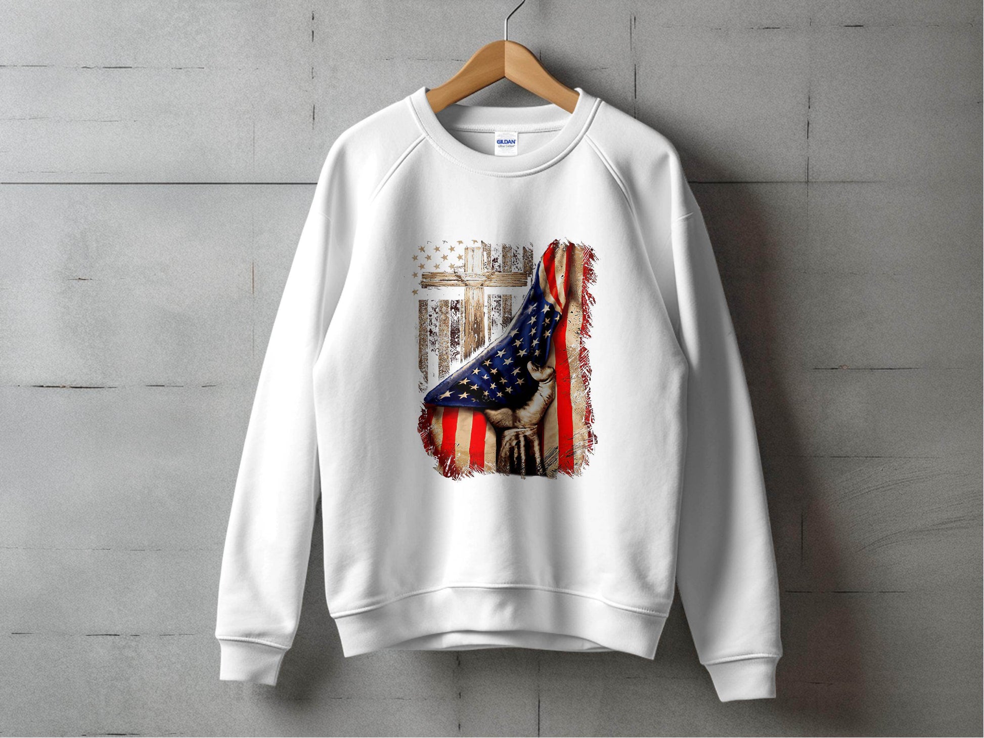 American Flag Plus Cross Held in Hand Design Sweater - Design & Vybe