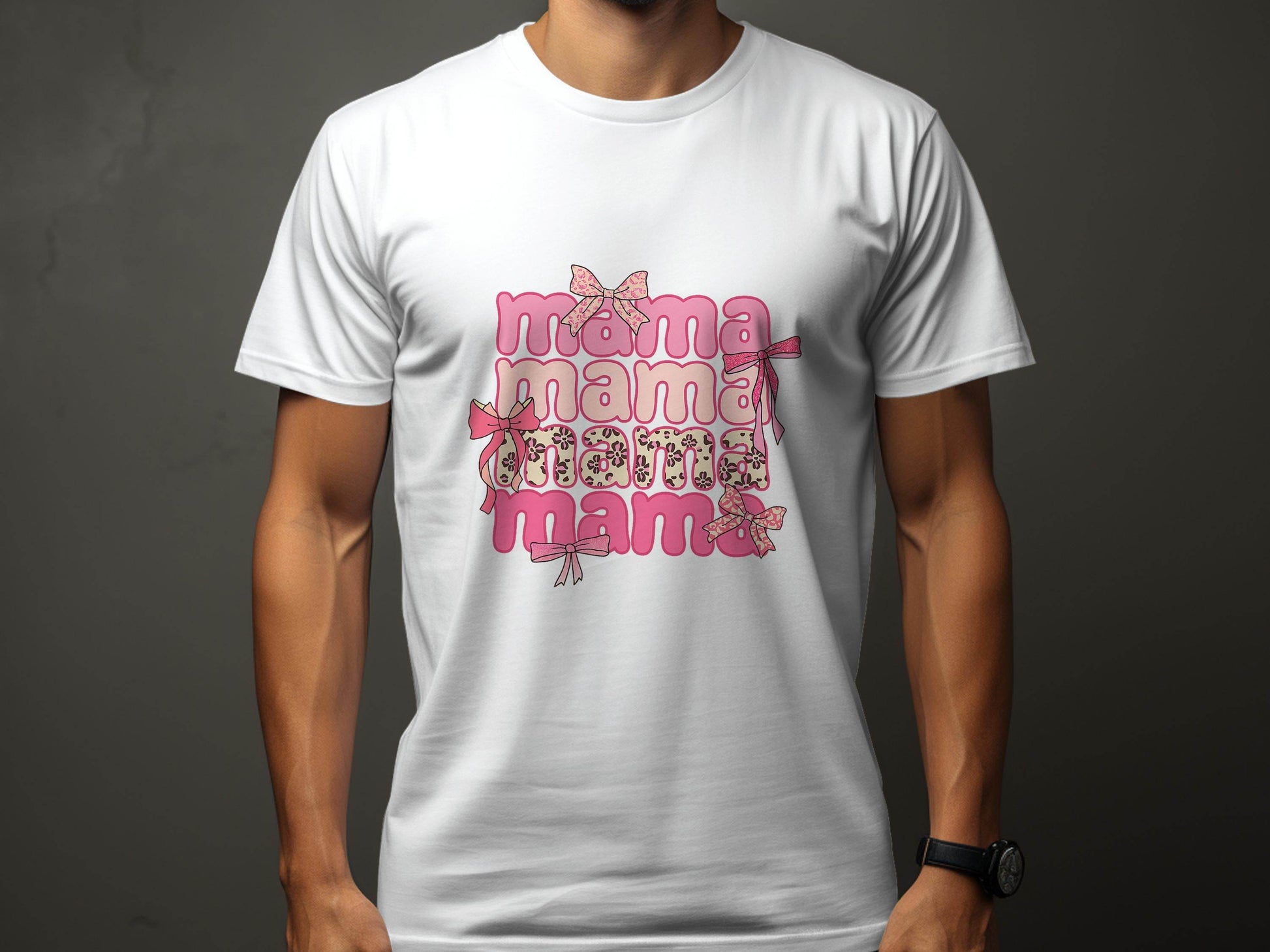 Mama Repeated With Bows Pink Themed Artwork T-Shirt - Design & Vybe