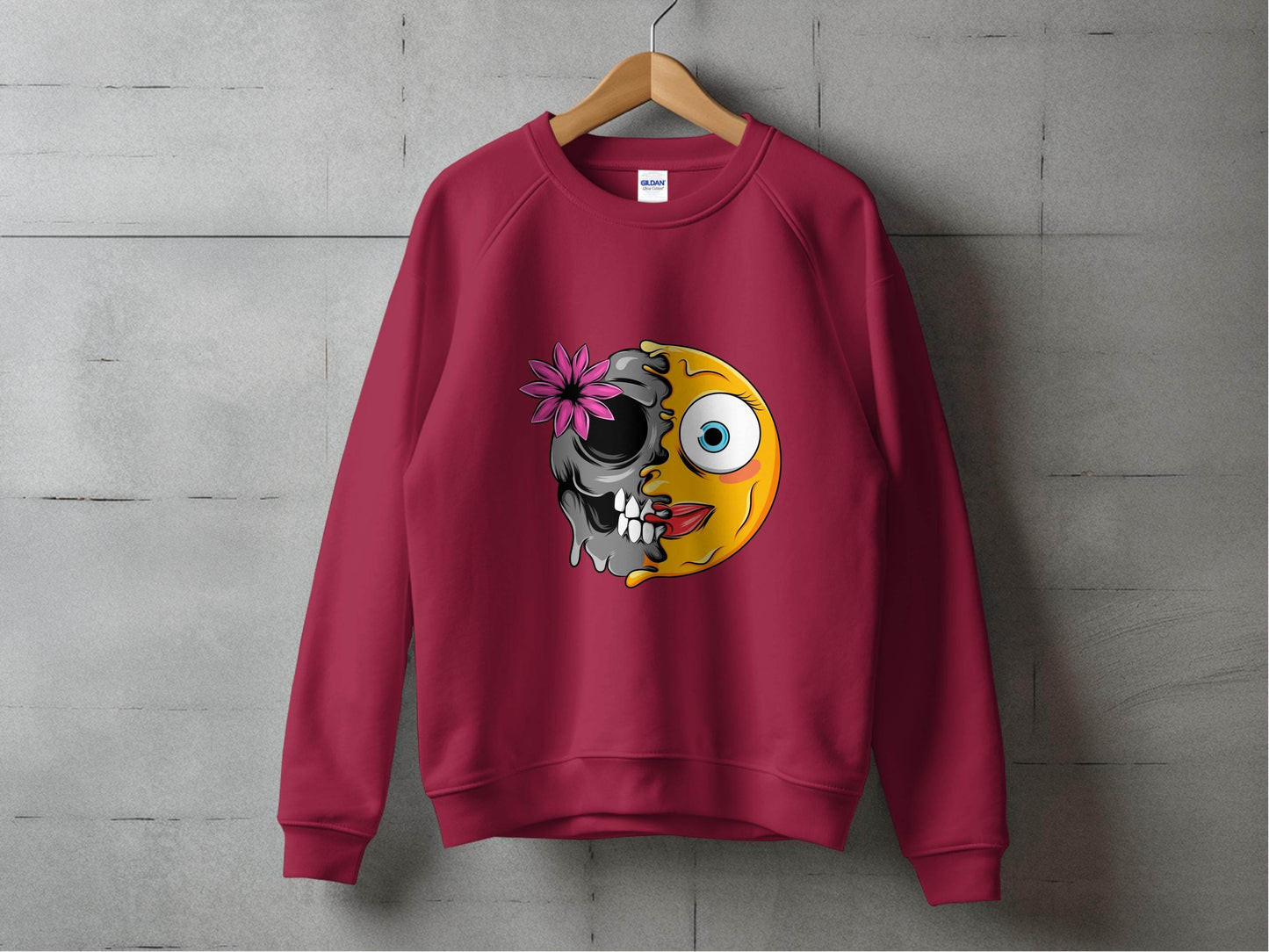 Half Skull and Happy Face Smiley Design Sweater - Design & Vybe