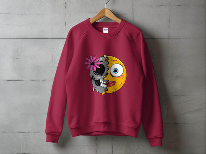 Half Skull and Happy Face Smiley Design Sweater - Design & Vybe