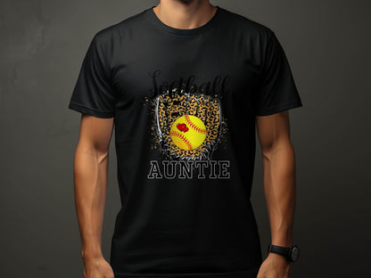 Softball Auntie with Hearts and Leopard Glove Design T-Shirt - Design & Vybe